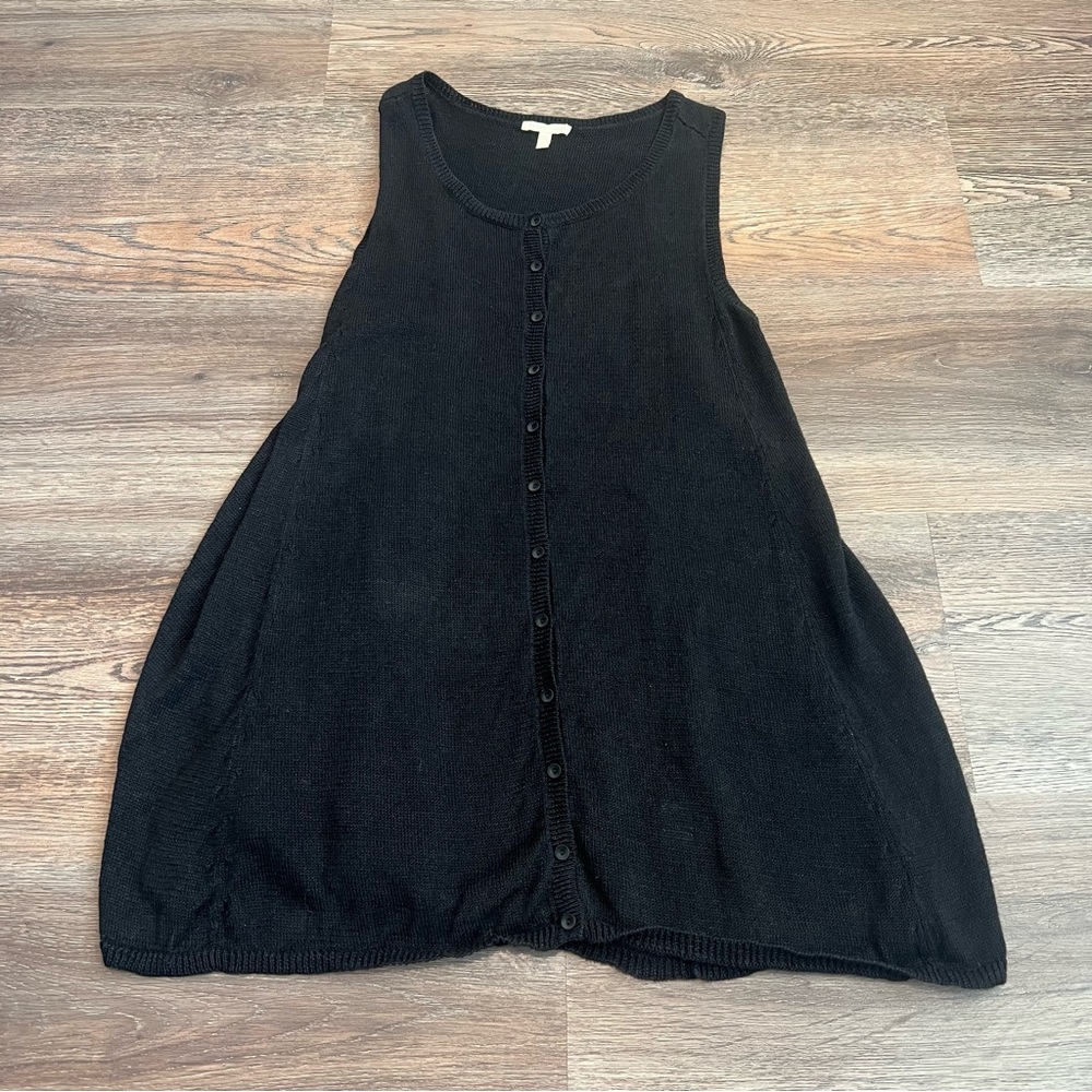 Eileen Fisher 100% Linen Black Tunic Tank Top Button Front Minimalist Medium